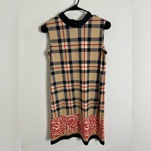 Jude Connally Sleeveless Plaid with Red Paisleys at Hem Dress Small